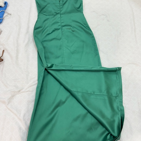 Abercrombie & Fitch Sculpting Stretch Satin Midi Dress Teal Green - Picture 14 of 14